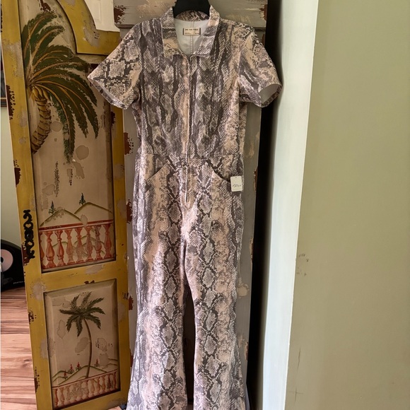 Free People Pants - Free People Gray and Cream Snakeskin Jumpsuit